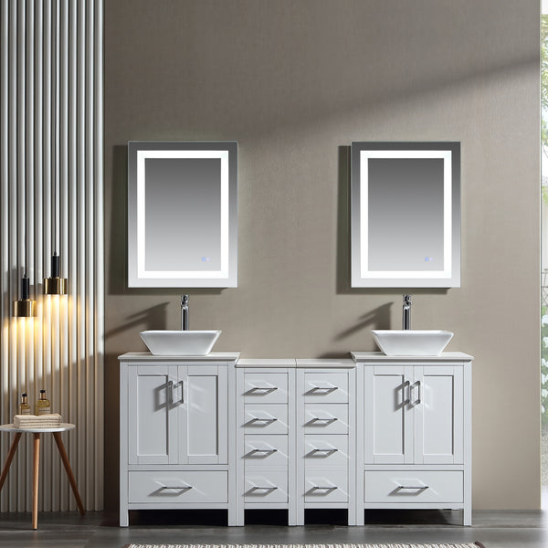 72'' Free Standing Double Bathroom Vanity with Vessel Sink and Engineered Stone Top - Modland