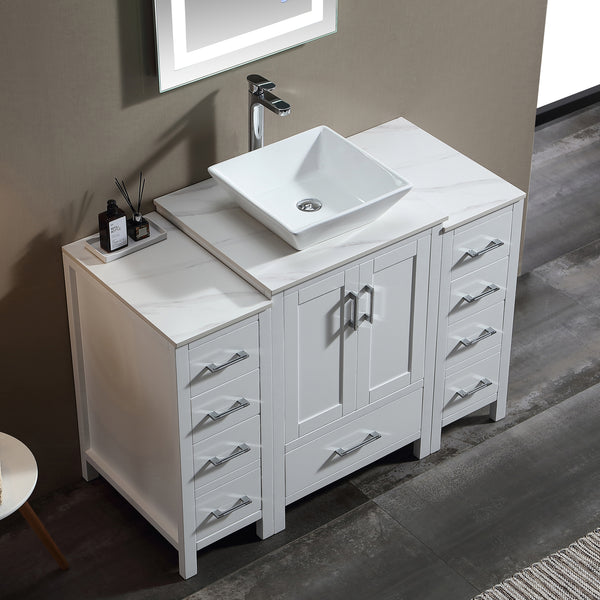 48'' Free Standing Single Bathroom Vanity with Vessel Sink and Engineered Stone Top - Modland