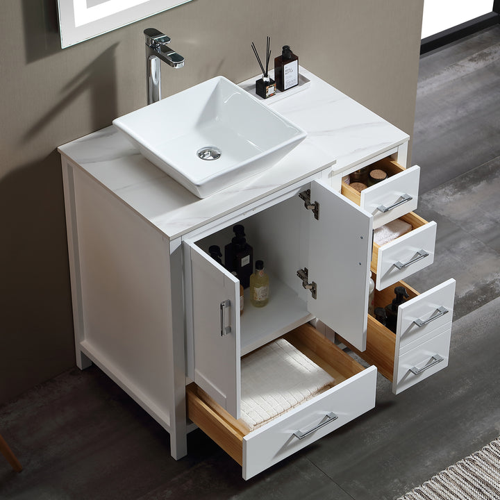 36'' Free Standing Single Bathroom Vanity with Vessel Sink and Engineered Stone Top - Modland