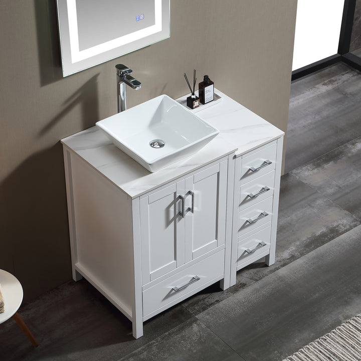 36'' Free Standing Single Bathroom Vanity with Vessel Sink and Engineered Stone Top - Modland