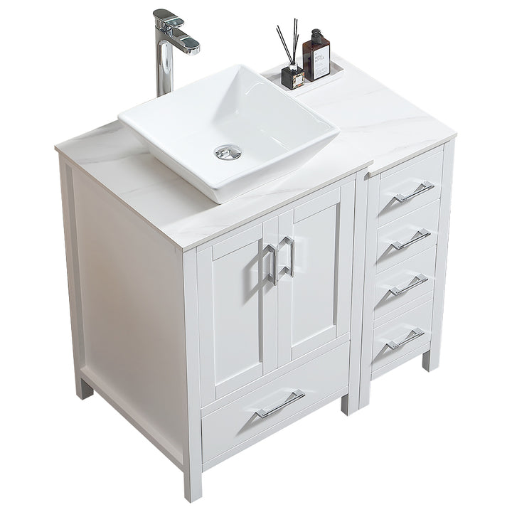 36'' Free Standing Single Bathroom Vanity with Vessel Sink and Engineered Stone Top - Modland