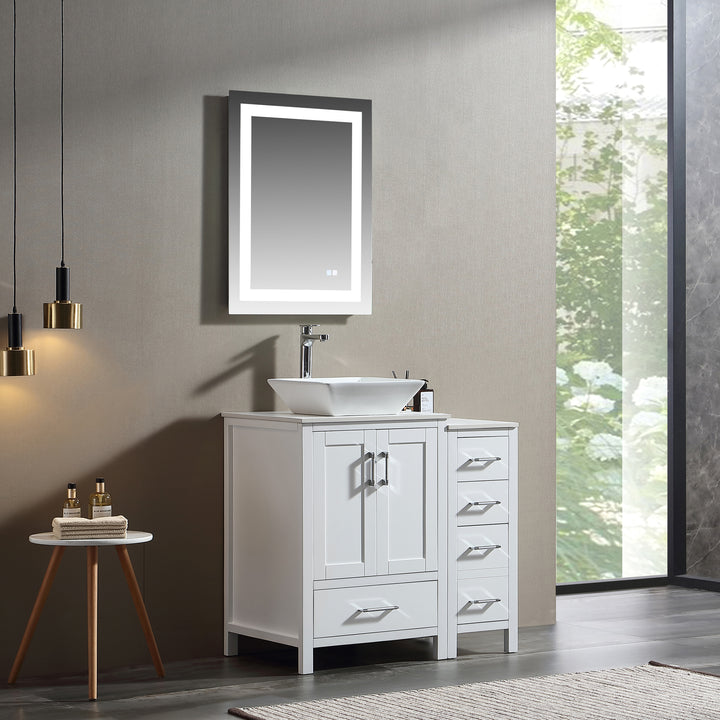 36'' Free Standing Single Bathroom Vanity with Vessel Sink and Engineered Stone Top - Modland
