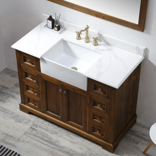 48'' Antique Freestanding Single Bathroom Vanity with Quartz Top