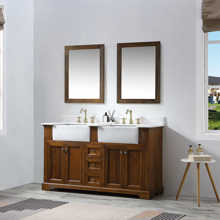 60'' Antique Freestanding Single Bathroom Vanity with Quartz Top - Modland