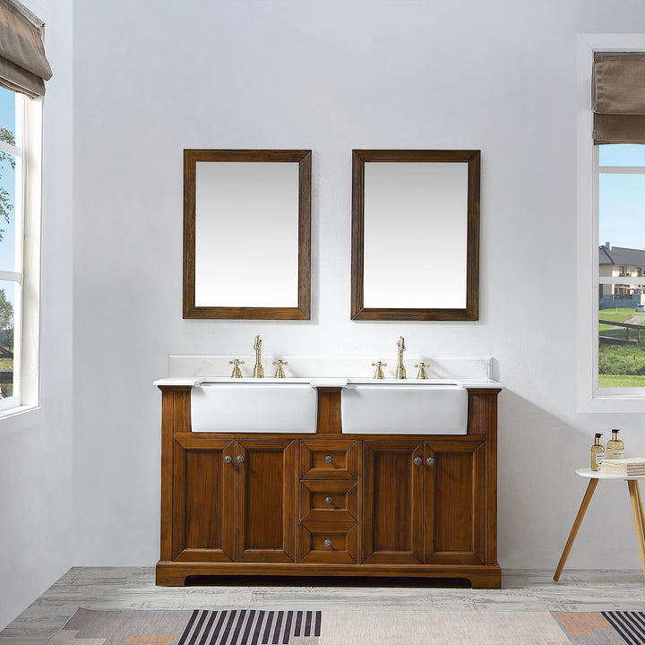 60'' Antique Freestanding Single Bathroom Vanity with Quartz Top - Modland