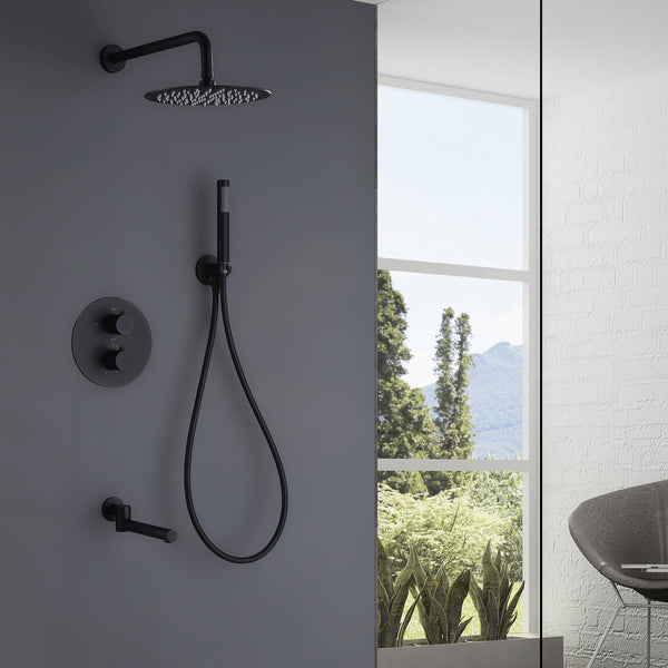 Multi-function Thermostatic Shower System W/ Hand Shower & Swivel Tub Spout