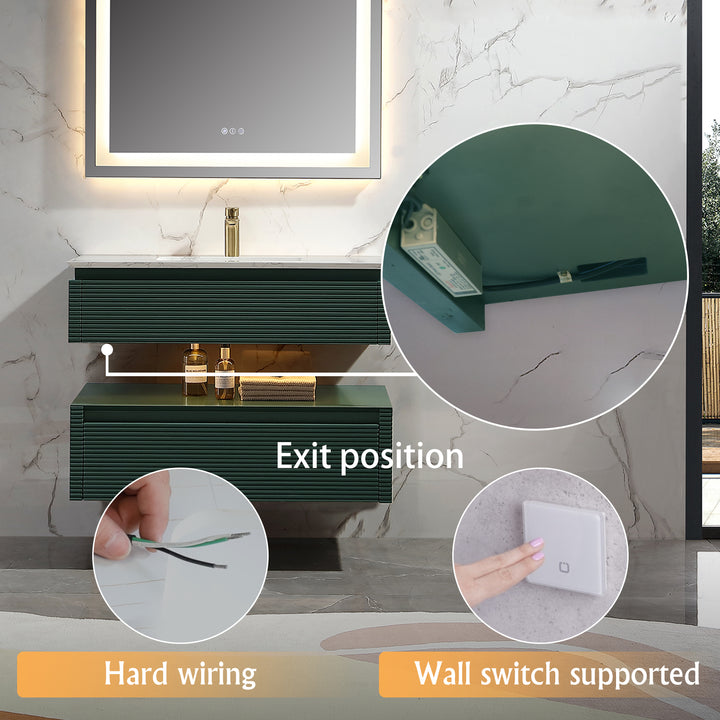 36'' Wall Mounted Single Bathroom Vanity with Engineered Stone Top - Modland