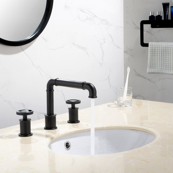 Deck Mounted Dual Handles Modern Industrial Style Bathroom Sink Faucet - Modland