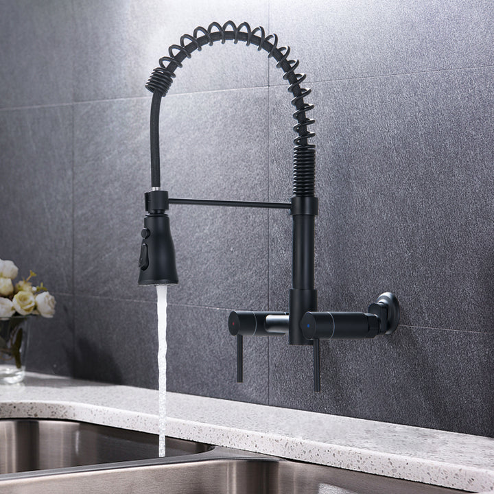Wall Mounted Bridge Kitchen Faucet With 3 Function Sprayer And Spring Spout - Modland