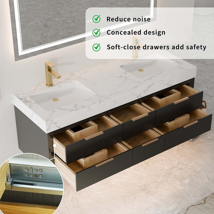 Soft-close drawer slides reduce noise and add safety