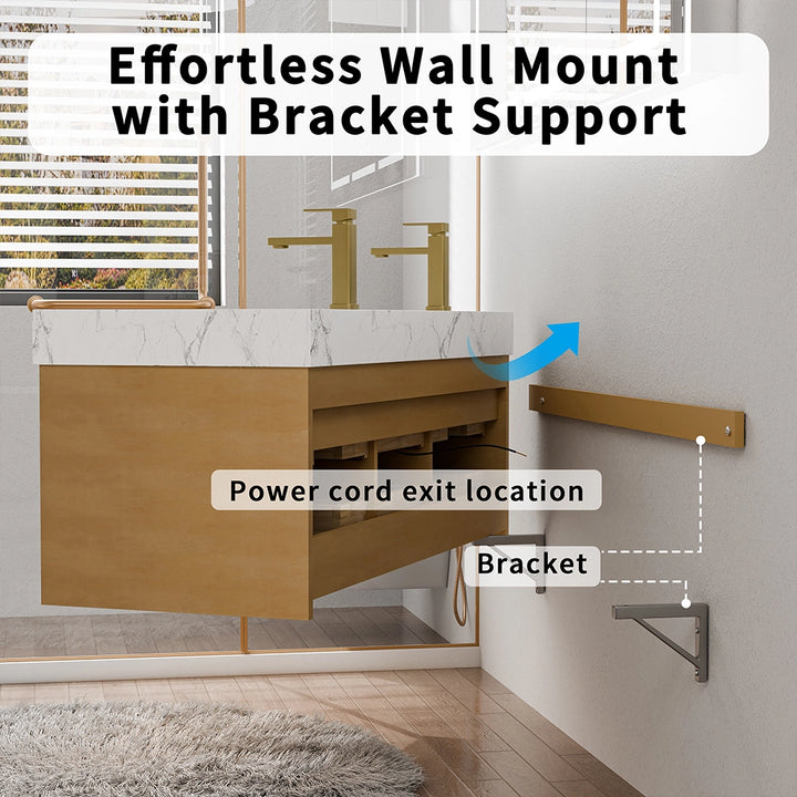 60 inch maple floating bath vanity wall mount with bracket support
