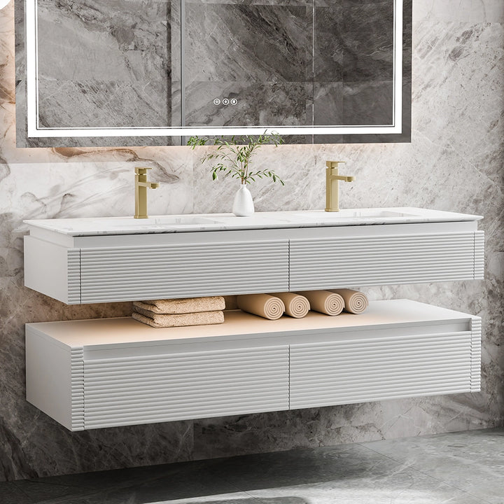 60 inch white floating bathroom vanity with double sink