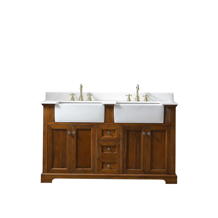 60'' Antique Freestanding Single Bathroom Vanity with Quartz Top - Modland