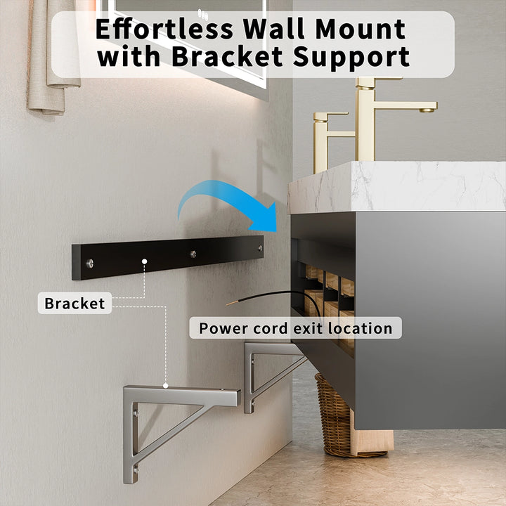60 inch black floating vanity wall mount bracket and power cord guide