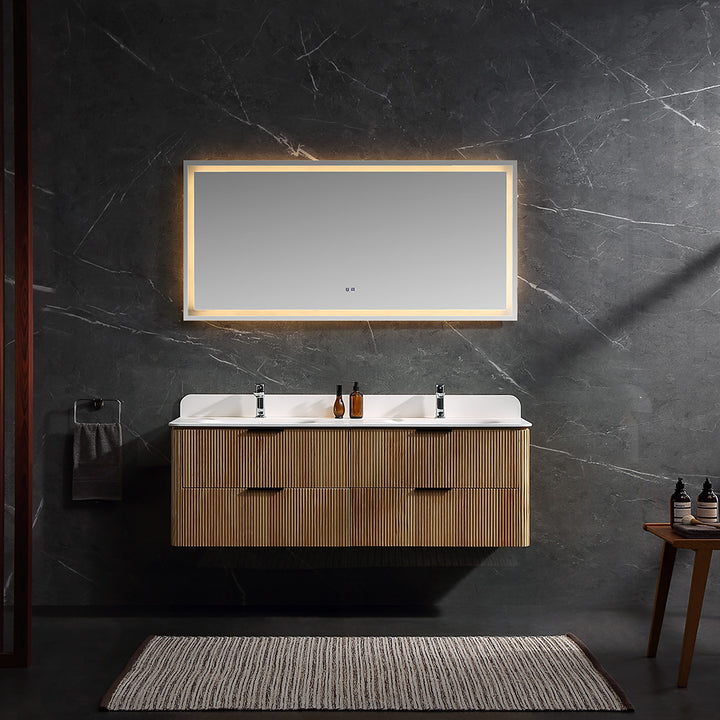 60inch oaken wall mounted reeded oak bathroom vanity