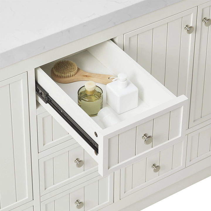 60 inch white bathroom freestanding vanities drawer storage detail