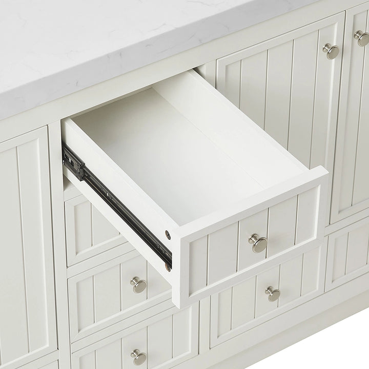 60 inch white bathroom freestanding vanities empty drawer detail