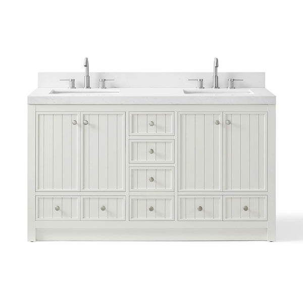 60 inch white bathroom freestanding vanities front view