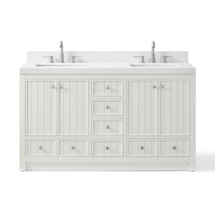 60 inch white bathroom freestanding vanities front view