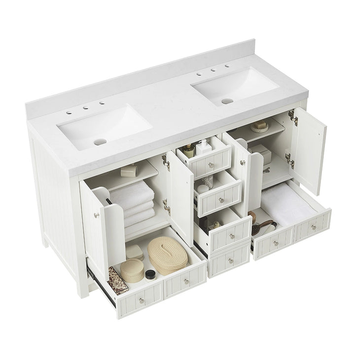 60 inch white bathroom freestanding vanities with open storage