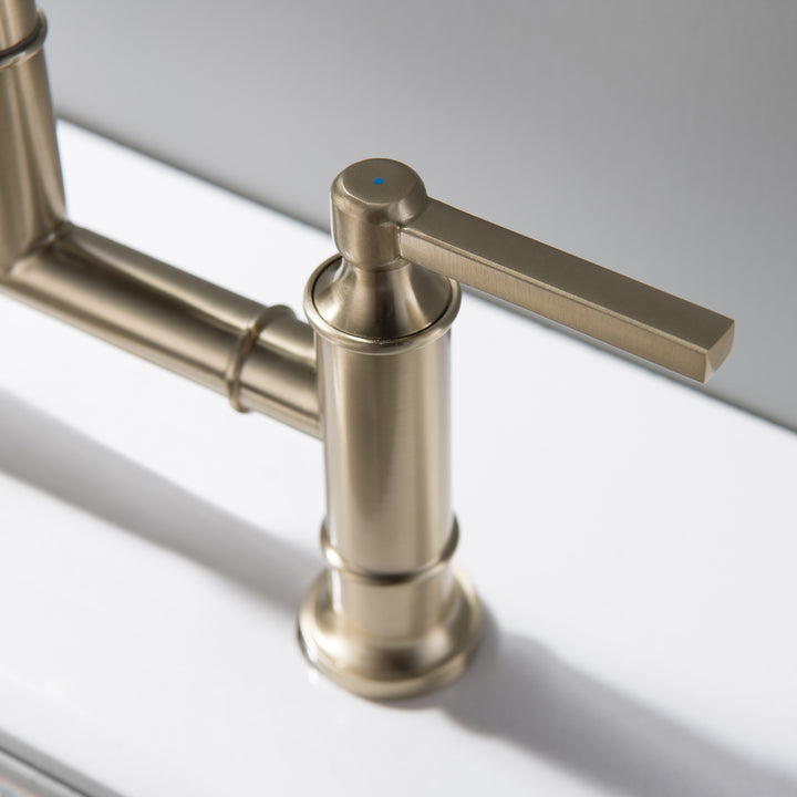 Double Handle High-Arc Bridge Kitchen Faucet With Side Spray - Modland