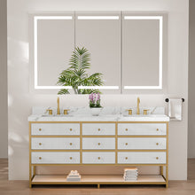 72-In Fluted Solid Wood Luxury Gold Bathroom Vanity, PU Lacquer – Double Sink