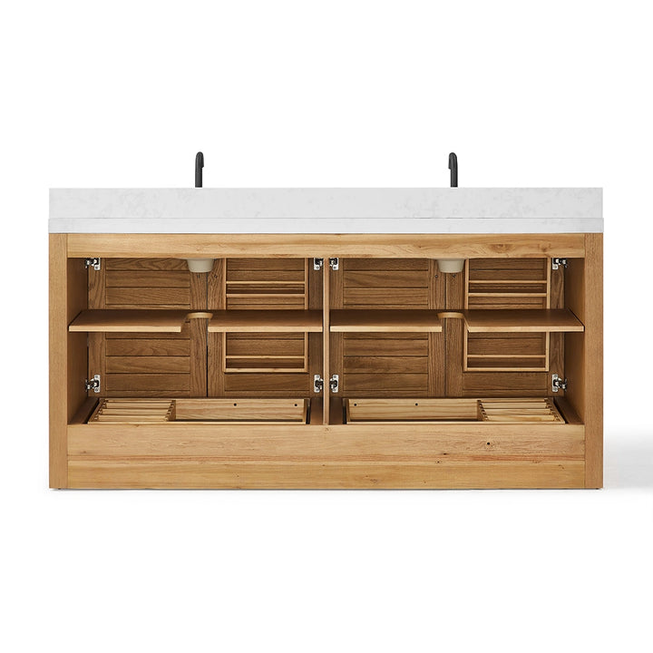 72 inch bathroom freestanding vanity double sink back open view