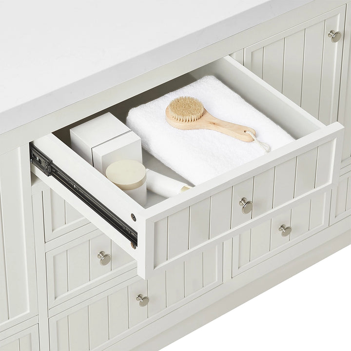 72 inch bathroom freestanding vanity open drawer detail view