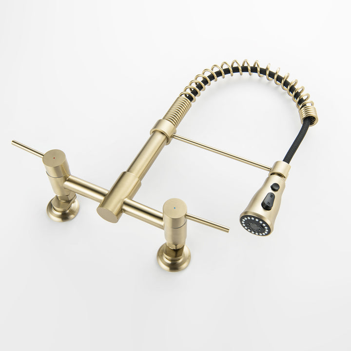 Wall Mounted Bridge Kitchen Faucet With 3 Function Sprayer And Spring Spout - Modland