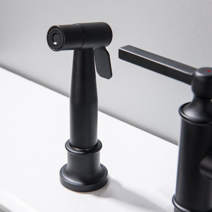Double Handle High-Arc Bridge Kitchen Faucet With Side Spray - Modland