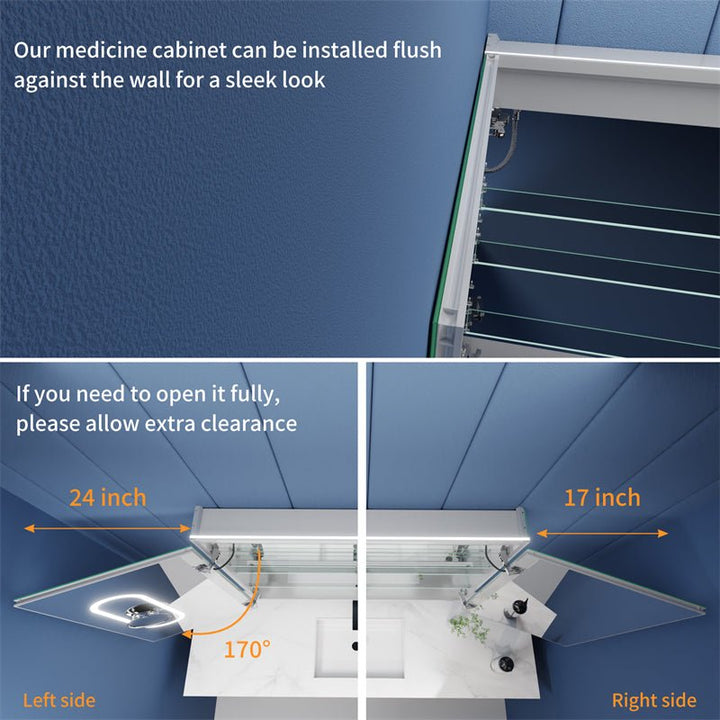 84x36 inch medicine cabinet open storage view