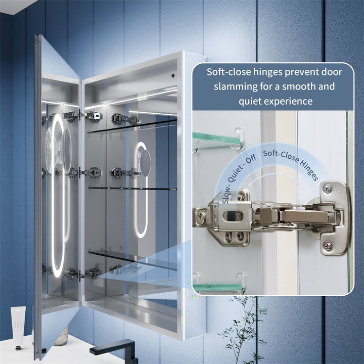 84x36 inch medicine cabinet soft close hinges backlit