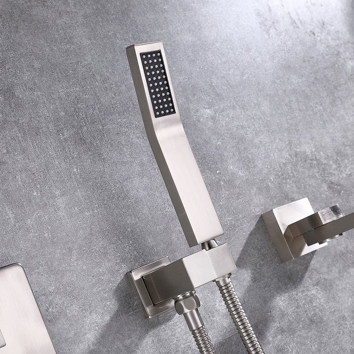 Wall Mounted Double Handle Roman Tub Faucet with Hand Shower - Modland