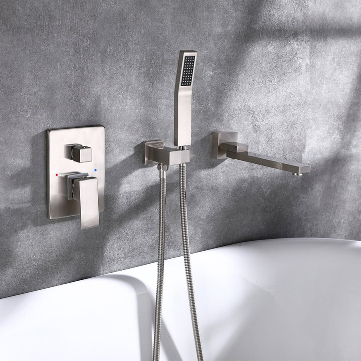 Wall Mounted Double Handle Roman Tub Faucet with Hand Shower - Modland