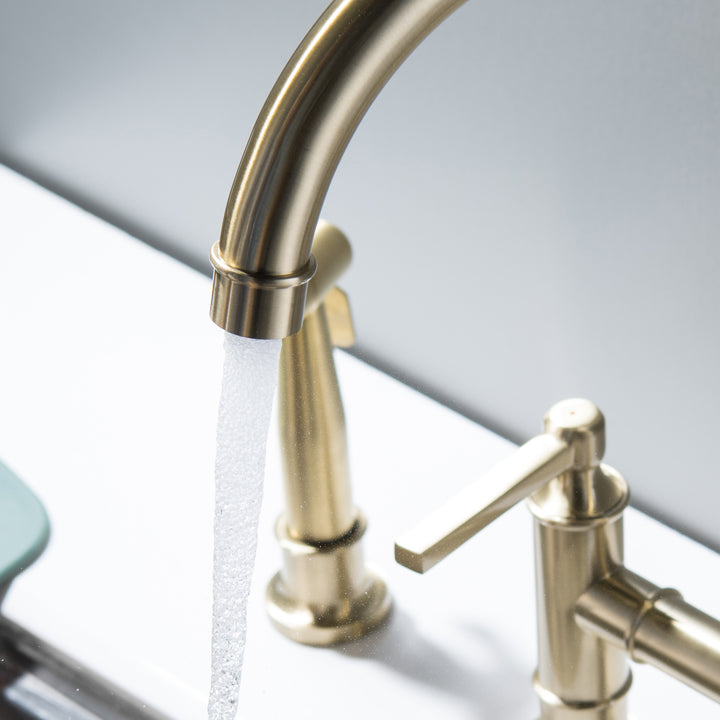 Double Handle High-Arc Bridge Kitchen Faucet With Side Spray - Modland