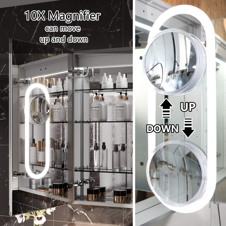 Adjustable 10X Magnifying Mirror Bathroom Cabinet