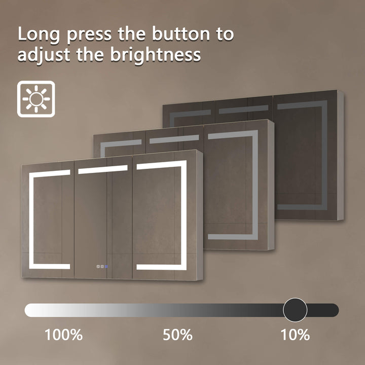 LED mirror cabinet with brightness adjustable from 10% to 100%
