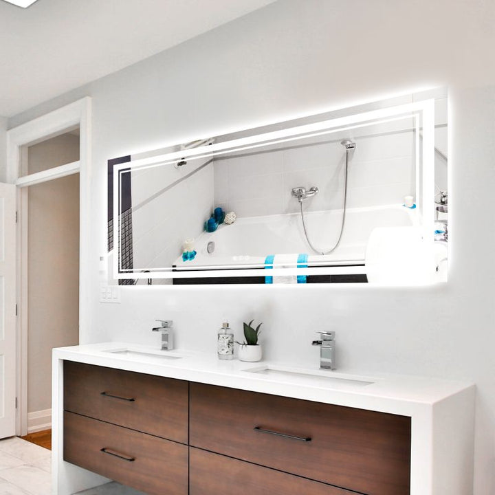 Odele 72x36 Large Frameless Silver Wall-Mount Vanity Mirror with Anti-Fog - Modland