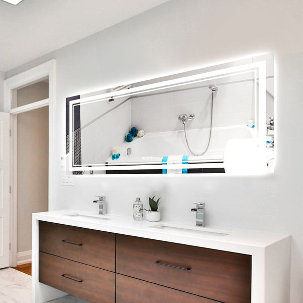 Odele 72x36 Large Frameless Silver Wall-Mount Vanity Mirror with Anti-Fog