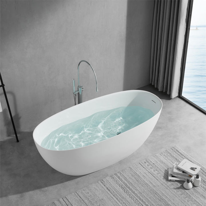 Bathroom Artificial Stone Freestanding Soaking Bathtub With Overflow Port - Modland