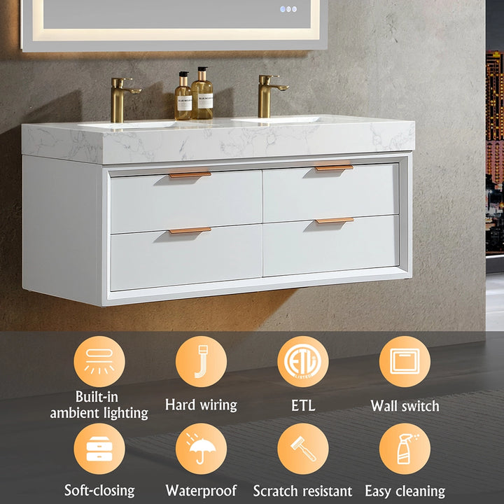 48 inch white floating bath vanity double sink key features