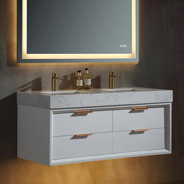 48 inch white floating bath vanity double sink front view