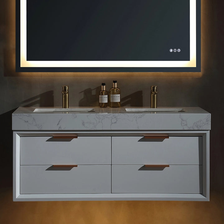 48 inch white floating bath vanity double sink front view