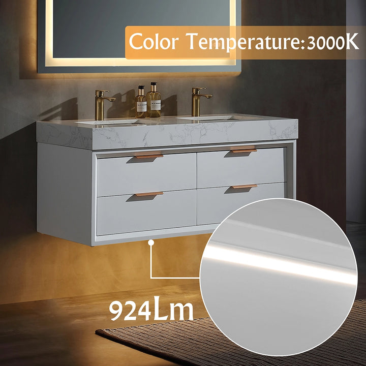 48 inch white floating bath vanity double sink with LED light