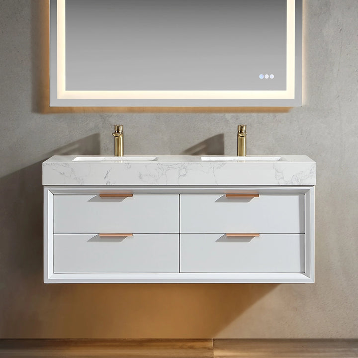 48 inch white floating bath vanity double sink main view