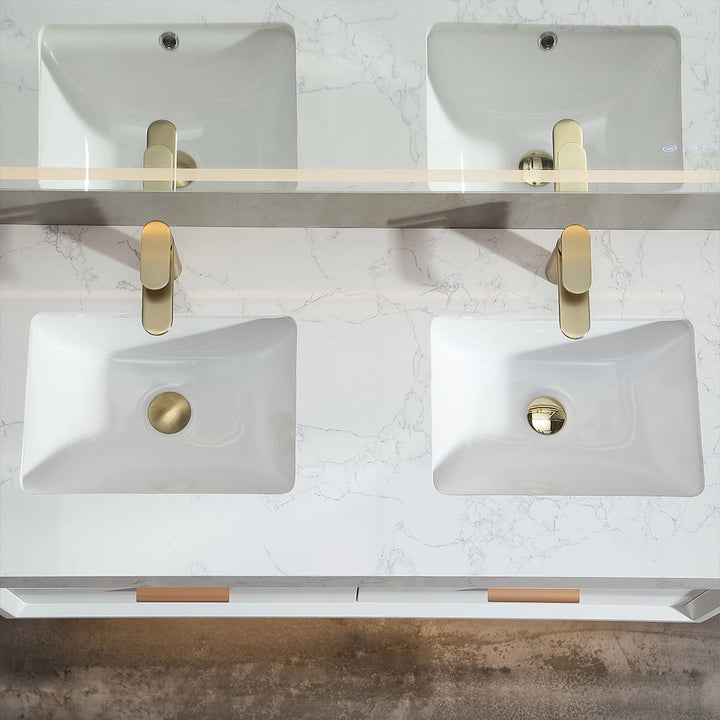 48 inch white floating bath vanity double sink top view