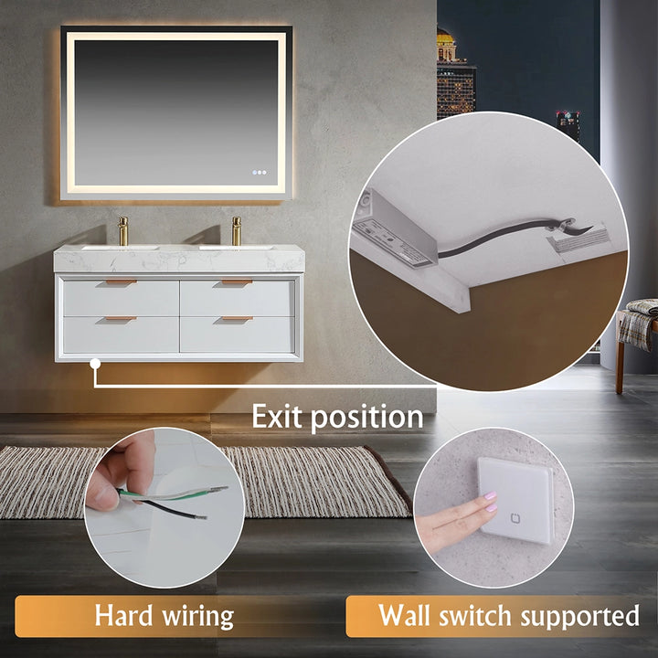 48 inch white floating bath vanity double sink hardwire option