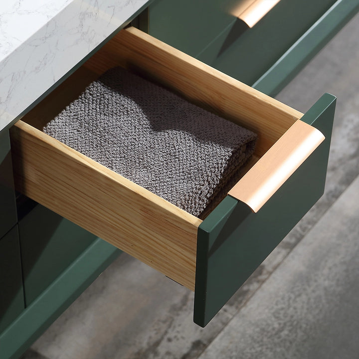 60 inch green floating bath vanity double sink drawer with towel