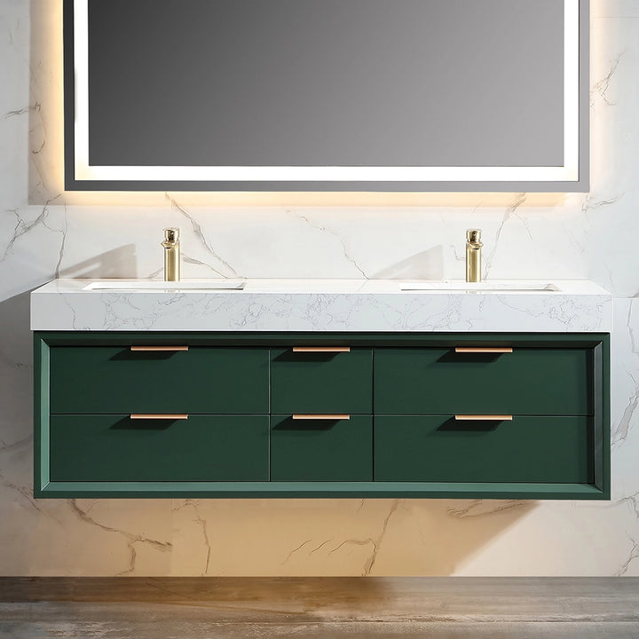 60 inch green floating bath vanity double sink front view