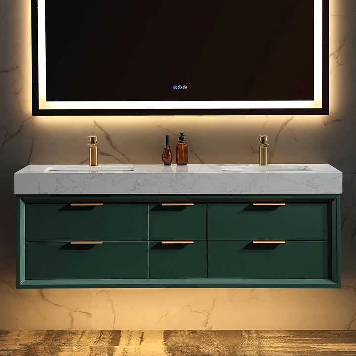 60 inch green floating bath vanity double sink front view